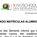 Comunicado Matrícula Alumnos nuevos.